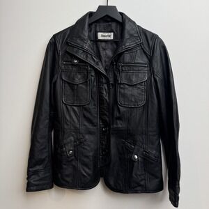 VTG Echtes Tanater Leder Sz 42 / US Large Field Jacket‎ Black Motorcycle Womens